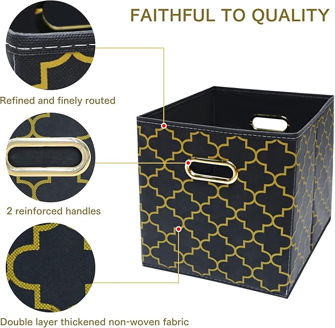 Fabric Cloth Storage Bins,Fabric Cube Organizer with Dual Handles Foldable Cube Storage Baskets for Home Bedroom Storage,Set of 3,(Grey Gold)