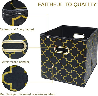 Fabric Cloth Storage Bins,Fabric Cube Organizer with Dual Handles Foldable Cube Storage Baskets for Home Bedroom Storage,Set of 3,(Grey Gold)