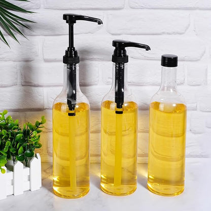 Maxdot 6 Pcs 25 oz Syrup Bottles with Pump Long Neck Bottles Plastic Syrup Pump Dispenser for Coffee Bar Accessories Home Party (Black)