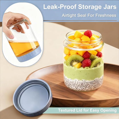 Overnight Oats Containers with Lids, 10 & 16 & 24 oz Wide Mouth Mason Jars with Lids, 3 Pack Glass Jars with Airtight lid for Chia Pudding Yogurt Salad, Meal Prer Oatmeal Jars