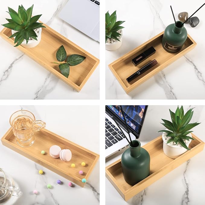 Natural Bamboo Bathroom Tray, Perfume Tray, Vanity Tray, Smooth and Thick Wooden Tray Holder for Perfume, Toiletries, Cosmetics, Decor and More-Rustic Bath Accessories and Perfume Trays for Dresser