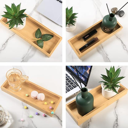 Natural Bamboo Bathroom Tray, Perfume Tray, Vanity Tray, Smooth and Thick Wooden Tray Holder for Perfume, Toiletries, Cosmetics, Decor and More-Rustic Bath Accessories and Perfume Trays for Dresser