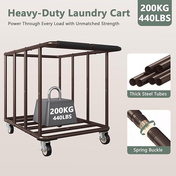 FAVOOSTY 470L Heavy Duty Commercial Laundry Cart with Wheels,Industrial Rolling Laundry Hamper, Extra Large Laundry Basket, Metal Frame for Hotel/Hospital/Home, 440lbs (Green)