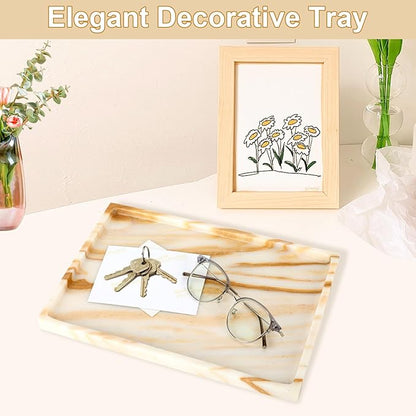 100% Natural Marble Vanity Tray - Real Stone Storage Organizer for Bathroom/Kitchen/Vanity/Dresser, Countertop Tray for Perfume, Jewelry, Home Decor, 11.8 x 7.8 x 0.7 Inch