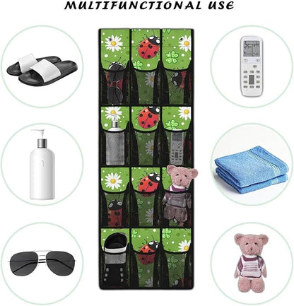 Door Organizer Hanging, Ladybug Collapsible Over the Door Shoe Rack 12 Pocket Waterproof Space Saving Door Hanging Storage for St Patrick‘s Day Wall Door Home Decor