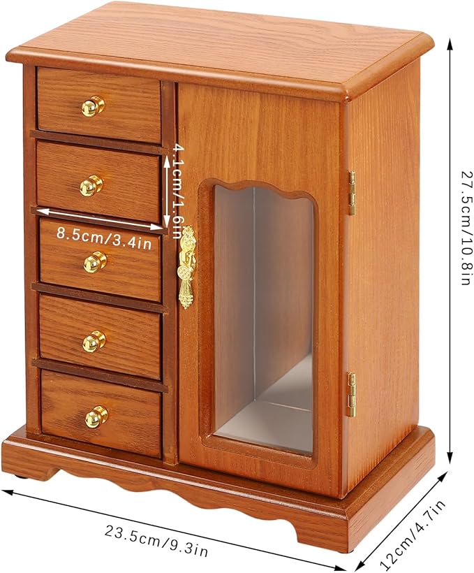 Wooden Jewelry Box, Jewelry Organizer with 5 Drawers, Large Storage Space Desktop Jewelry Storage Box with Anti-Slip Feet,for Organizing Necklaces, Bracelets, Earrings (Light Wood Color)