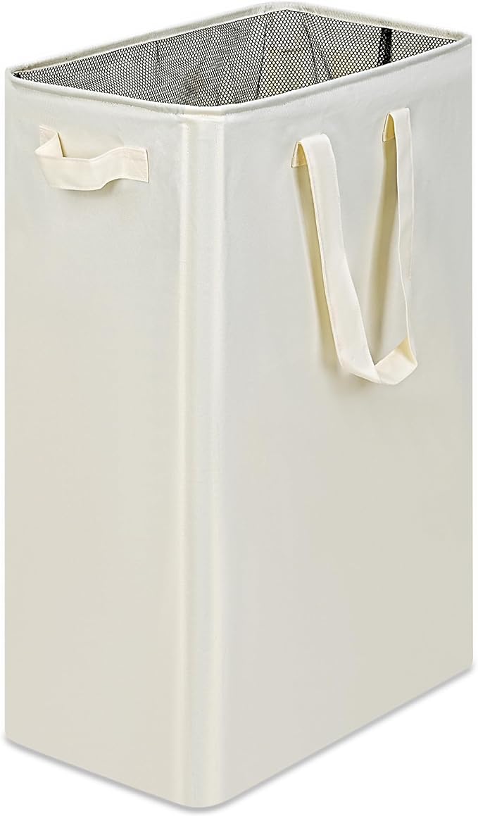 efluky Slim Laundry Basket, Narrow Laundry Hamper with Handles, Collapsible Dirty Clothes Hamper, Tall Laundry Bin for Laundry Room, Dorm and Bedroom, 19.8 Gallon (75L) Beige