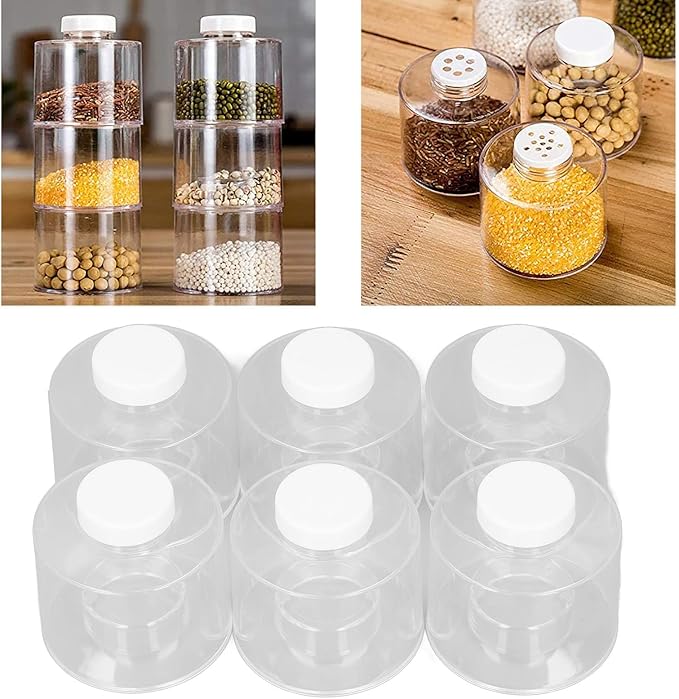 6 Pcs Stackable Tower Transparent Pot Seasoning Bottle Kitchen Storage