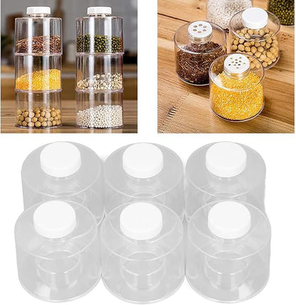 6 Pcs Stackable Tower Transparent Pot Seasoning Bottle Kitchen Storage