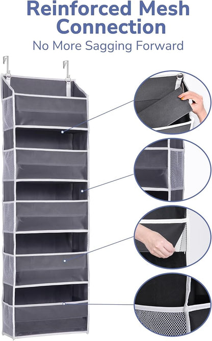 ULG 1 Pack Over Door Organizer with 5 Large and 10 Mesh Side Pockets, 44 lbs Weight Capacity Hanging Storage with Clear Window Kids Toys, Shoes, Diapers, Dark Grey, 5 Layers