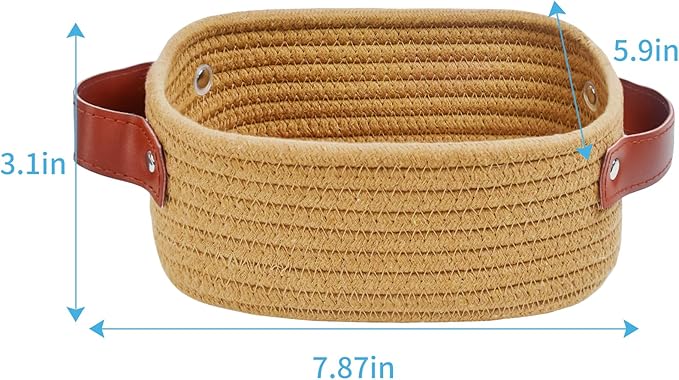 ABenkle Small Storage Basket, Mini Rope Woven Baskets, Cute Shelf Closet Storage Organizer, Boho Decorative Toy Bin for Nursery, Living Room, Spa, Empty Gift Basket - XS, Brown