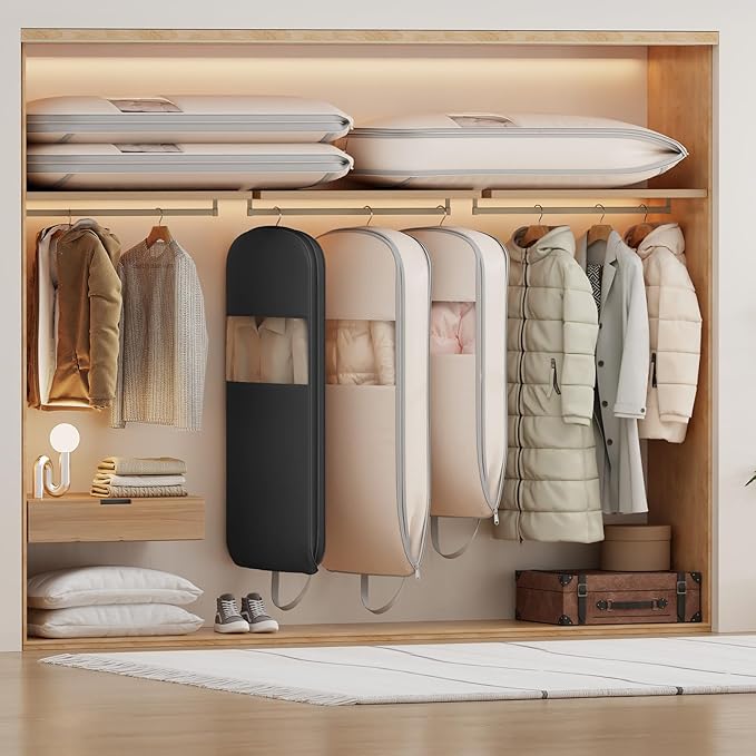 DIMJ 2 Pack 54" Space Saving Garment Bags for Hanging Clothes With Compression Zipper Carry Handles and Window, Washable Suit Bag for Dress, Clothes, Coats, Down Jacket, Closet Storage, Moving, Travel