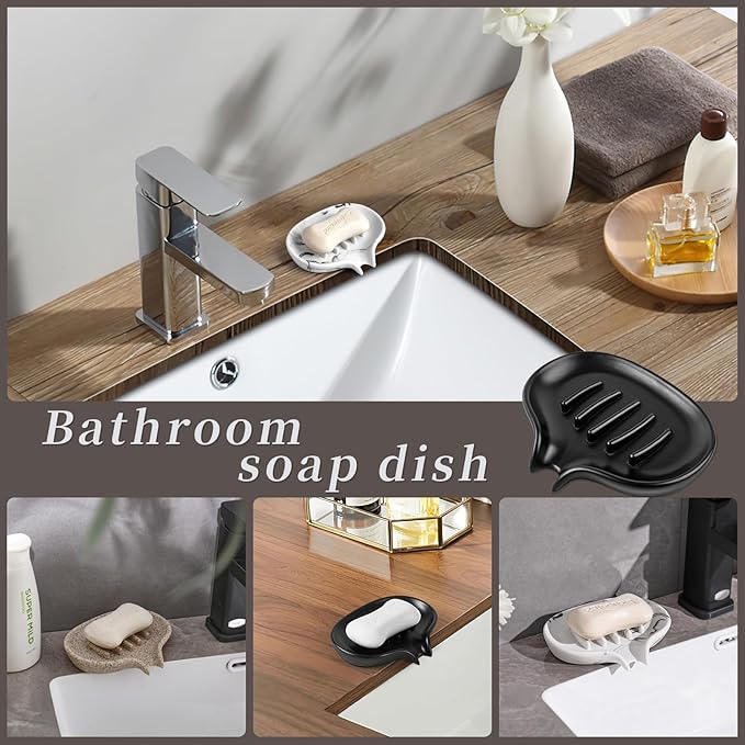 Self Draining Soap Dish for Shower and Bathroom Sink - Large Marble Resin Soap Holder with Drain, Non Slip Soap Tray for Bar Soap, Kitchen & Bathroom Counter