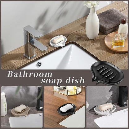 Self Draining Soap Dish for Shower and Bathroom Sink - Large Marble Resin Soap Holder with Drain, Non Slip Soap Tray for Bar Soap, Kitchen & Bathroom Counter