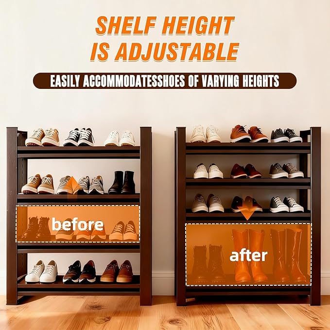 Shoe Rock for Closet,Shoe Rack for Entryway, Freestanding Garage Shoe Shelf, Metal Adjustable Shelves, Easy to Assemble, Suitable for Wardrobes, Entryways, Bedrooms, and Garages (54"H X 22"W X 11.8"D)