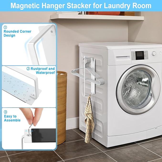 Hanger Organizer Magnetic Hangers Holder for Washing Machine Laundry Room Organization,Clothes Hanger Stacker Coat Hanger Stacker Hanger Stand Rack for Adult Kids Pants Hangers Storage 2 Pack