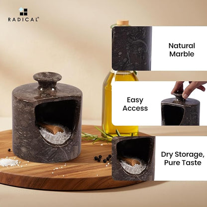 Radicaln Marble Salt Cellar 4.5" Inch Oceanic Handmade Salt Jar & Table Pig Salt Cellar Storage For Kitchen Countertop, Ideal Salt Container, Salt Dish & Sugar Bowl For Table
