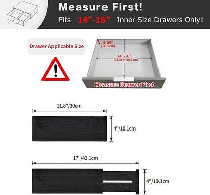 Utoplike Bamboo Dresser Drawer Dividers, 4'' High Adjustable Drawer Organizers for Clothing, Spring Loaded, Works in Kitchen, Bathroom, Bedroom, Drawer, Desk, 4 PCS, Black