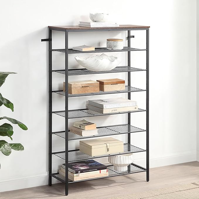 8-Tier Shoe Rack Organizer, Metal Mesh Shoe Storage Shelf, for Entryway, Hallway, Closet, Dorm Room, Industrial, Rustic Brown