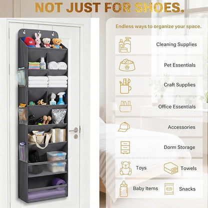 HOMELUX THEORY 6 Tiers Over The Door Shoe Organizer - 100D Extra Thick Deep Pockets Shoe Rack for Closet, 4 Side Pockets Shoe Rack for Entryway & Hanging Shoe Organizer for Closet (V1, Blue)