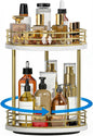 2-Tier Rotating Bathroom Countertop Organizer, Wooden Makeup Vanity Storage, Multifunctional Lazy Susan Turntable for Skincare, Perfume and Cosmetics (White-Gold)