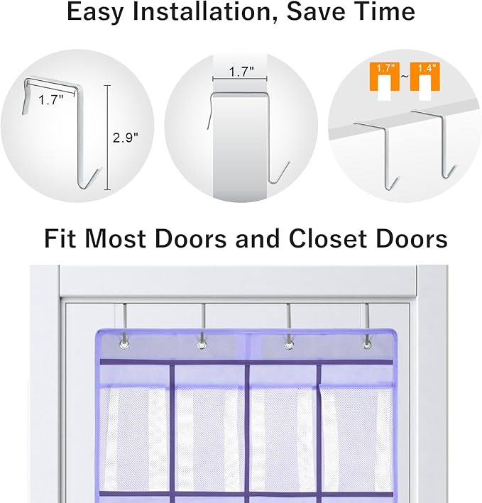 F-color 16-Pocket Hanging Organizer - Over the Door Shoe Organizer, Cruise Essentials for Cabin & RV, Breathable Mesh Storage Pockets, Space Saving Hanging Storage Holder with 4 Sturdy Metal Hooks