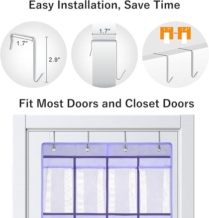 F-color 16-Pocket Hanging Organizer - Over the Door Shoe Organizer, Cruise Essentials for Cabin & RV, Breathable Mesh Storage Pockets, Space Saving Hanging Storage Holder with 4 Sturdy Metal Hooks