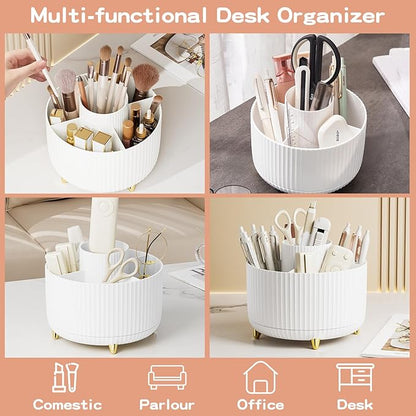 fanado 360° Rotate Makeup Brush Holder Organizer, Makeup Organizers Countertop, Makeup organization and Skincare Storage for Vanity, Desktop, Bathroom (White)