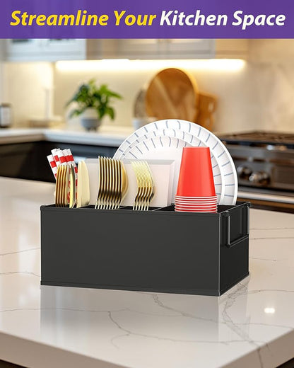 NelyBet Paper Plate Holder Reusable - Outdoor Utensil Caddy with Dual Handles, Perfect for Cutlery Holder, Picnic Caddy, and Silverware Holder for Party, Everyday Dining Essentials, Easy to Clean