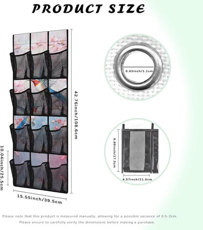 Hummingbird Over Door Organizer Breathable Mesh Pockets Shoe Rack for Over Door 4-Shelf Hanging Storage Bags Wall Mount Closet Organizer for Small Spaces Apartment