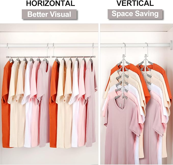 TOPIA HANGER Clothes Hanger Space Saving, 6 Tier Shirt Coat Hangers Space Saving No Bump Shoulder Hangers with No Slip Foam Padded Closet Organizers and Storage for Men and Women 2 Pack CT87G