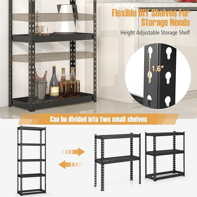 Goplus 5-Tier Metal Shelving Unit, 2 Pack Heavy Duty Wire Storage Rack with Anti-Slip Foot Pads, Height Adjustable Shelves for Warehouse, Kitchen, Living Room, Garage, 12" D x 27.5" W x 66" H