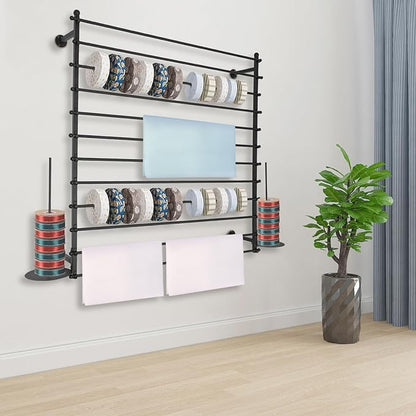 Ribbon Storage Organizer, Wall Mounted Ribbon Organizer, 12-Tier Metal Gift Wrapping Paper Rack, Spool Tie Scarf Hijab Belt Towel Hanger, for Home, Craft Room, Flower Shop, Black, 47.2in Wide