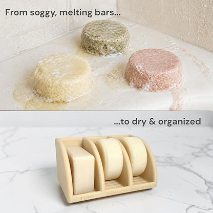 Shampoo Bar Holder for Shower, 3-Slot Soap & Conditioner Organizer with Drainage - Keeps Bars Dry & Lasts Longer - Modern Bathroom Organizer by Essence & Abode (Beige)