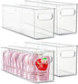 Plastic Food Storage 4 Pack Clear Container Bin with Handles for Organizing Kitchen, Pantry, Fridge, Freezer, Pantry,Bathroom. 16"x4"x5"