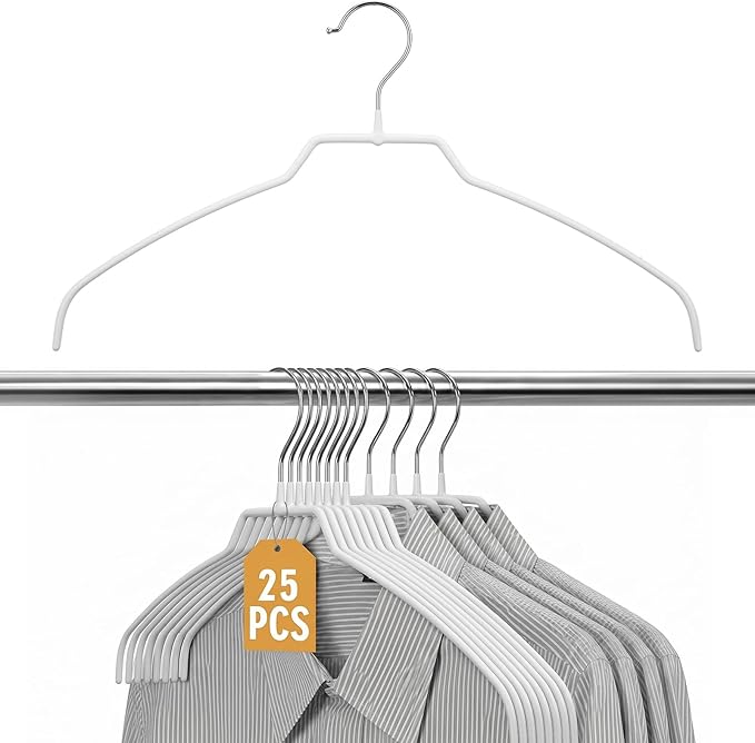Kathfly 25 Pack Ultra Thin Non Slip Shirt Clothes Hangers, Steel Space Saving Shirt Hangers with PVC Coating, No Shoulder Bumps for Shirts, Sweaters, Dresses and Jackets