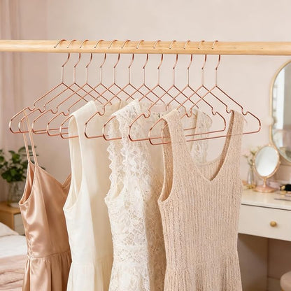 10-Pack Rose Gold Metal Wire Clothes Hangers，16.5" Heavy Duty Wire with Non Slip Notch, Strong Stainless Steel Hangers Space Saving