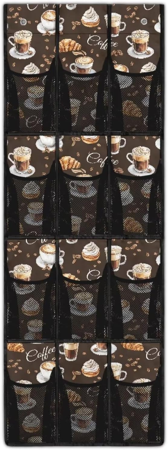 Brown Door Hanger Organizer 12 Pockets Shoe Holder Hanger for Closet Coffee Over The Door Shoe Organizer Easy to Install Wall Hanging Storage