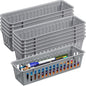 Domensi 12 Pack Slim Plastic Storage Baskets Tray for Organizing 10.25x3.25x2.5 Inch Small Narrow Storage Bins Stackable Drawer Pencil Trays Holder for Desk Garage Cabinet Container (Gray)