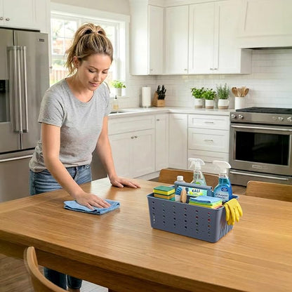 Lifewit Shower Caddy Portable, Cleaning Supplies Caddy Organizer with Handle and Adjustable Dividers, Plastic Shower Basket for Dorm Room Essentials, College, Bathroom, Slate Blue, 1 Pack