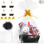 5 Pack Baskets For Gifts Empty, 10x12” Black Gift Basket Kit with Clear Bags Gold Bows 200g Crinkle Cut Paper Empty Gift Baskets to Fill Large Gift Baskets for Christmas, Birthdays, Holidays, Weddings