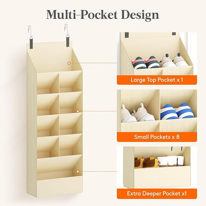 Lifewit 6 Tier Over the Door Shoe Organizer with 11 Large Deep Pockets, Fabric Hanging Shoes Shelf for Closet, Dorm Storage, Fit Up to 12 Pair Shoe Rack Holder for Sneakers, Boots, Beige