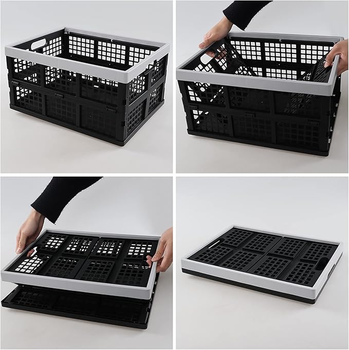 Kekow 30 L Black Plastic Collapsible Storage Basket, 3-Pack Folding Crates Storage