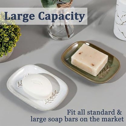HighHerz Aesthetic Ceramic Soap Dish for Shower, Soap Holder with Raised Relief, Shower Soap Dish for Shampoo Bar Or Sponge, Soap Saver for Bathroom, Kitchen, Sink, Decorative Soap Tray (White)