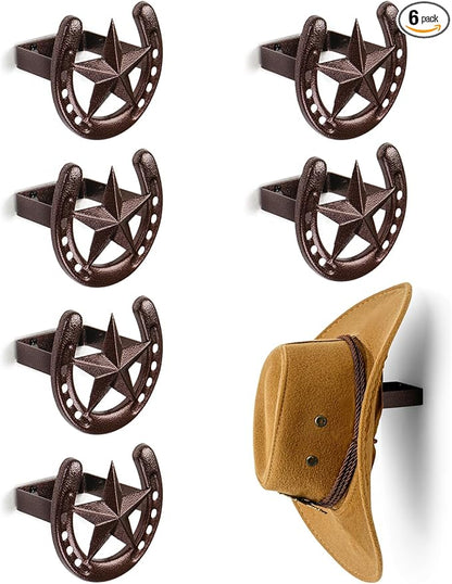 Cowboy Hat Hanger Wall Mount, 6 Pack Cowboy Hat Rack, Bridle Hook for Tack Room, Metal Horseshoe Hook, Horseshoe Decor, Western Hat Hook for Wall, Hat Holder for Entryway Closet, Cowboy Gifts