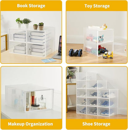 Garvee 12 PCS Transparent Plastic Foldable Shoe Boxes, Stackable Shoe Storage Organizers with Lids for Closet