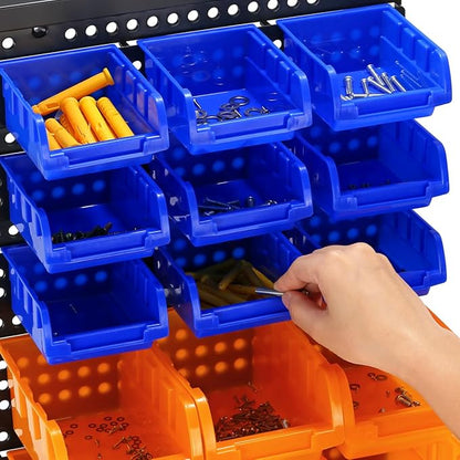 30-Bin Wall Mounted Storage Bins Kit, Tool Organizer Rack, Garage Hardware Organizer, Parts Storage Bins, DIY Combination 4 Set (Red & Blue & Orange Type)