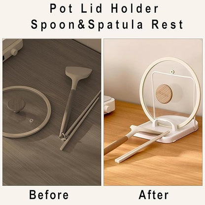 Foldable Pot Lid Holder & Spoon Rest - ABS with Stainless Steel, Non-Slip Silicone Base, Holds Lids & Utensils, Dishwasher Safe, Space-Saving Kitchen Organizer for Countertop