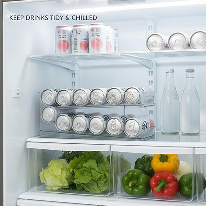Stacking Can Dispenser, Gravity Fed Beverage Organizer Rack for Refrigerator, Clear PP Plastic Storage for Soda Cans and Bottles