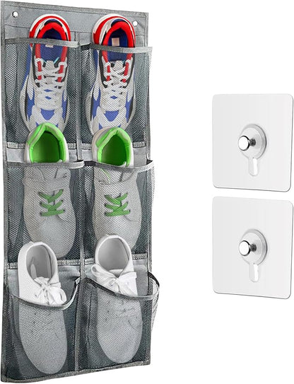 1 Pack Hanging Shoe Organizer for Closet,6 Mesh Pockets Wall Mounted Shoes Rack,Hanging Over the Narrow Door Shoe Organizer for RV Camper,Travel Camping,Cruise Ship,Dorm,Guest Room(Grey)